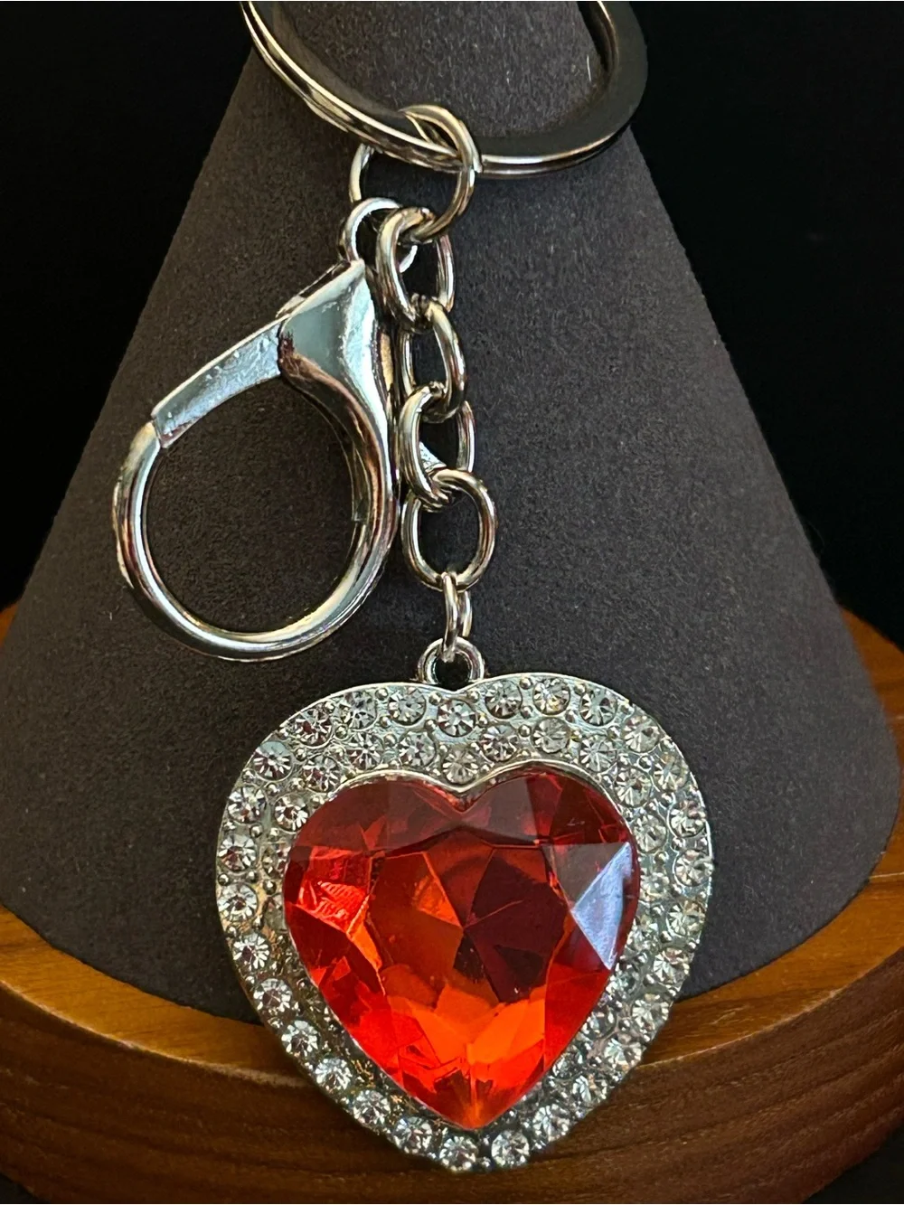 Assorted Color Heart Crystal Bag Charm Keychain w/Silver-Tone Rhinestone Frame